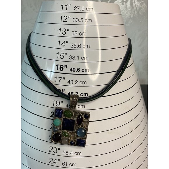 Silver Tone Pendant with Blue Purple Green Rhinestones Corded Lobster Claw with - Picture 5 of 5